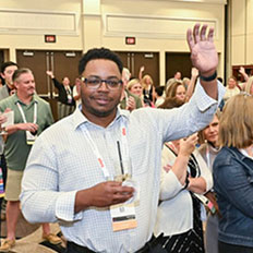 Man raising hand